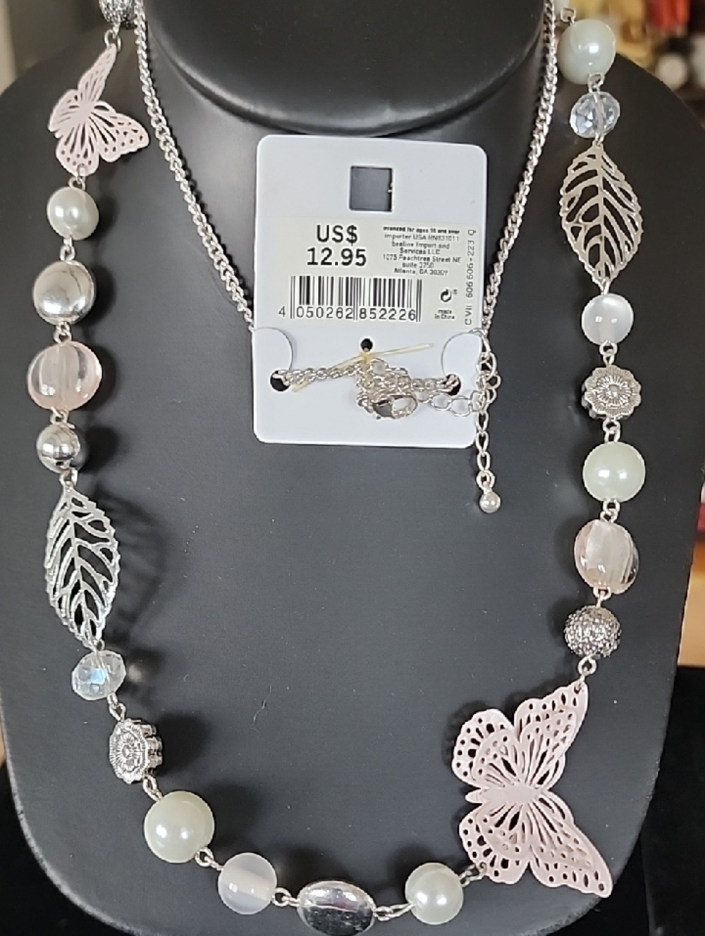 Pink Butterfly Pearl Necklace -  Fashion Jewelry